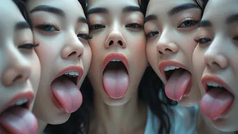 Five asian licking screen