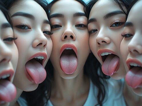 Five asian licking screen