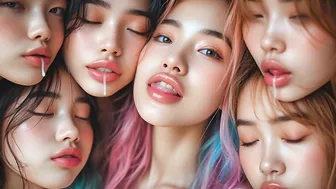 Six asian licking screen