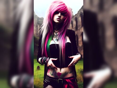 Hot Emo Scene Girl Showing Her Titties AI