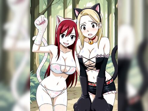 Fairy Tail: Lucy and Erza cat play