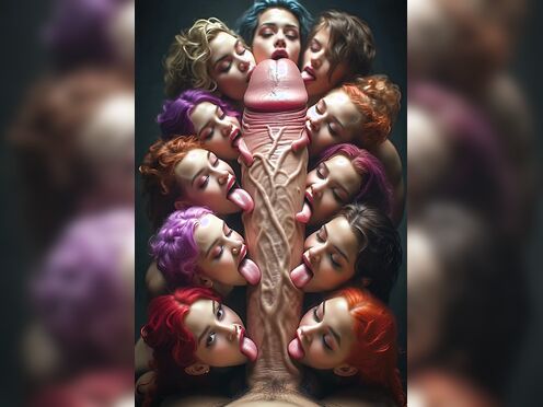 Eleven women licking giant penis