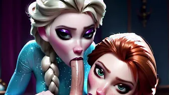 Elsa and Anna Double blowjob, balls sucking