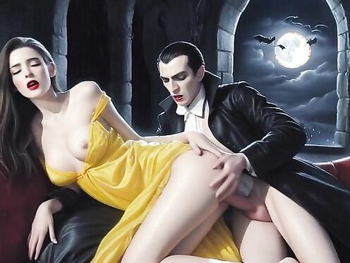 dracula fucking stunning lady on red sofa